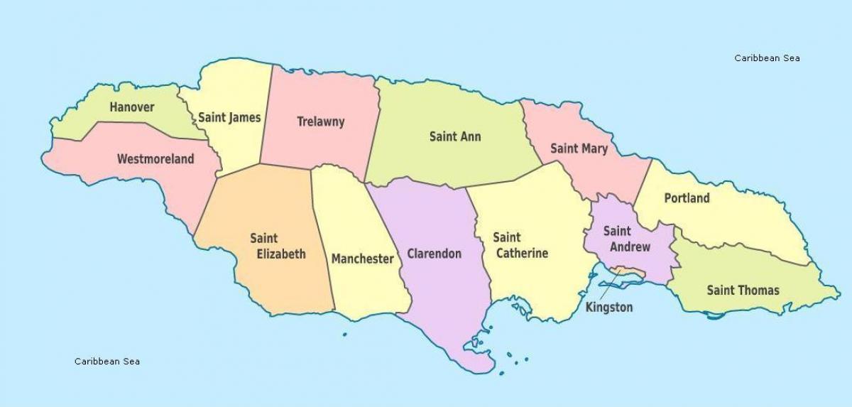 карта Ямайки с приходами и столиц