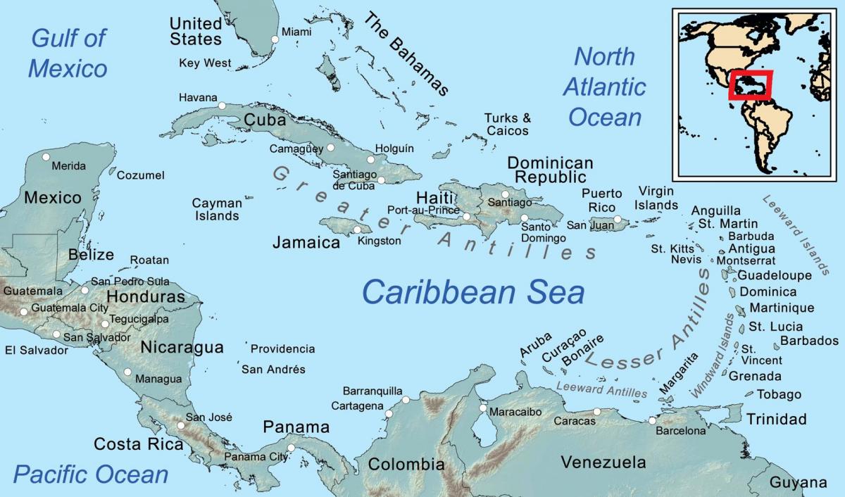 карта Ямайка и прилегающих островов
