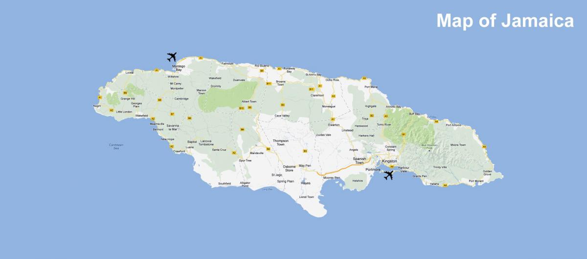 карта Ямайки аэропортов и курортов